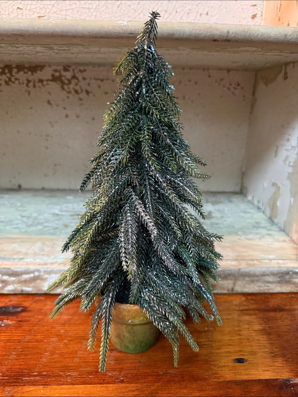 🌲Decorative Green 12” Potted Holiday Tree with Silver Sparkly Icing